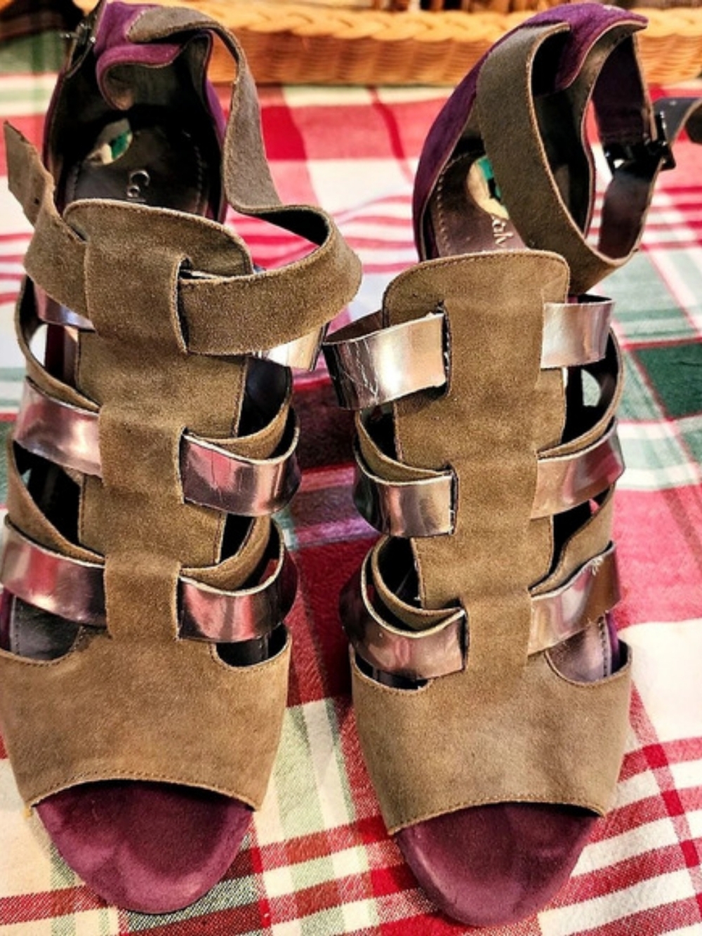 Calvin Klein Brown & Purple Strappy Heels